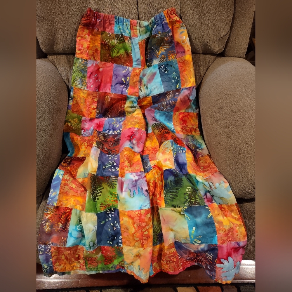 Multi Color Batik Print Tie Dye Pants Boho Retro Mod Funky Festival Emo Indie